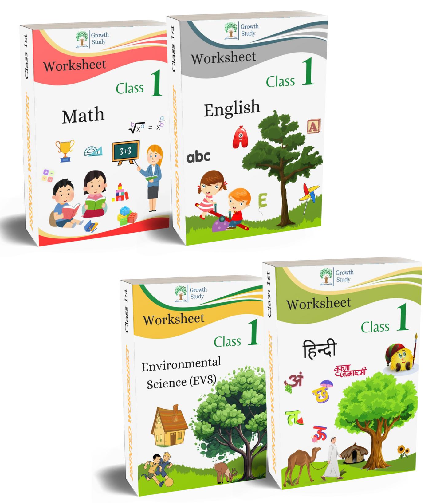 Printed Worksheets Class 2 Math, English, EVS, Hindi | Hardcopy