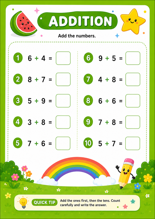 Mental Math Activity Printed Worksheets For Classes UKG, 1st, 2nd