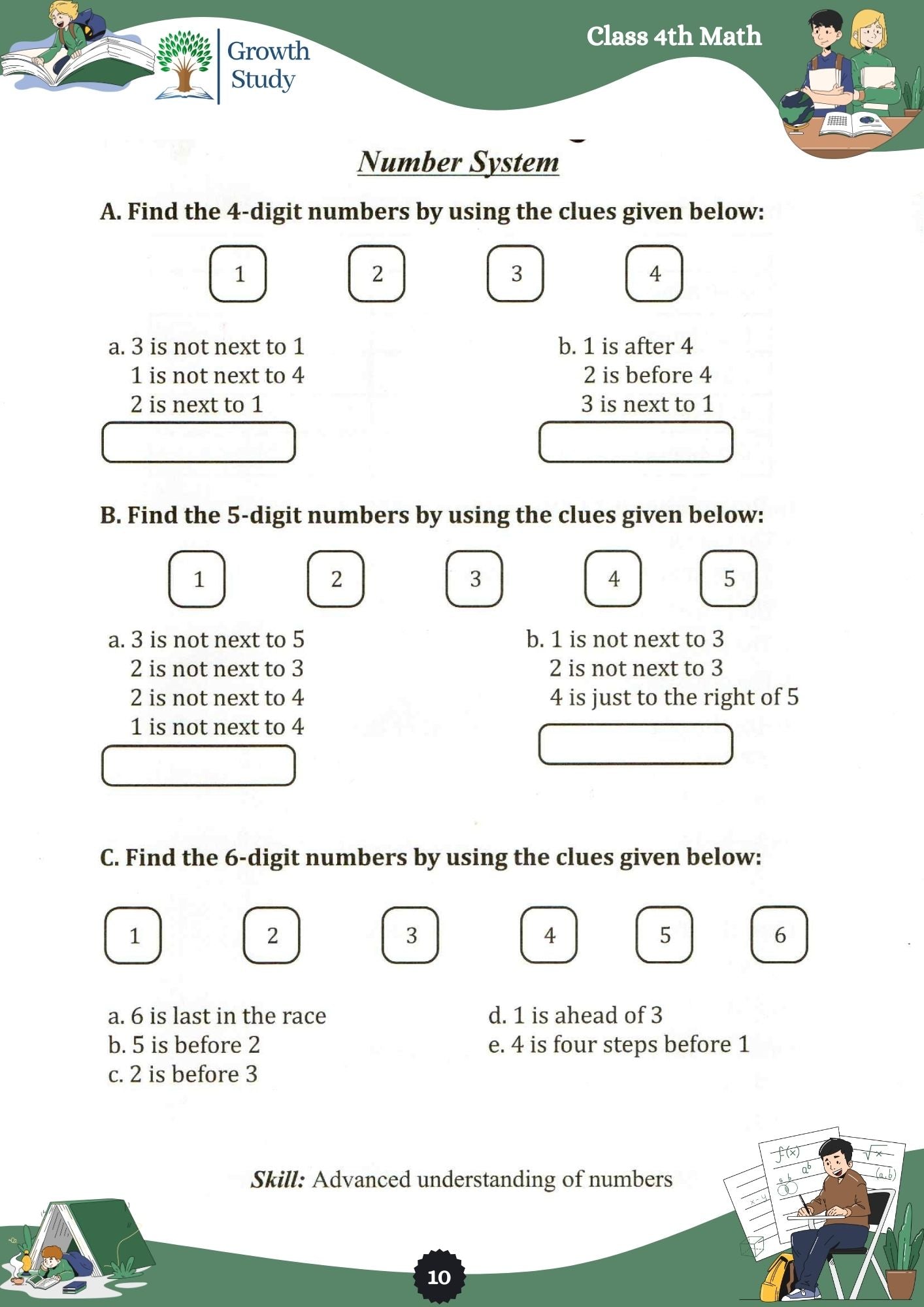 Printed Worksheet Class 4th Math