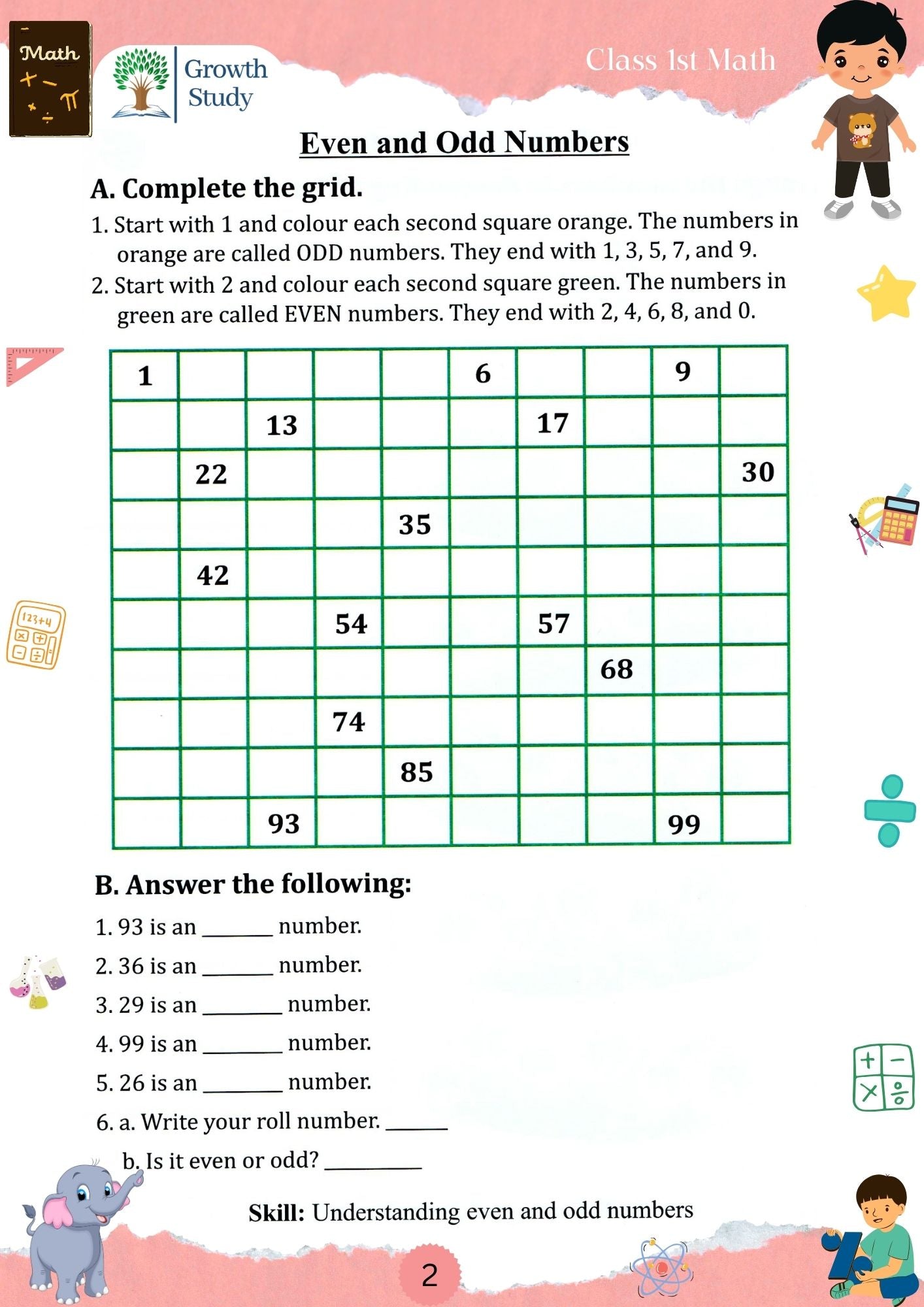 Printed Worksheet Class 1st Math