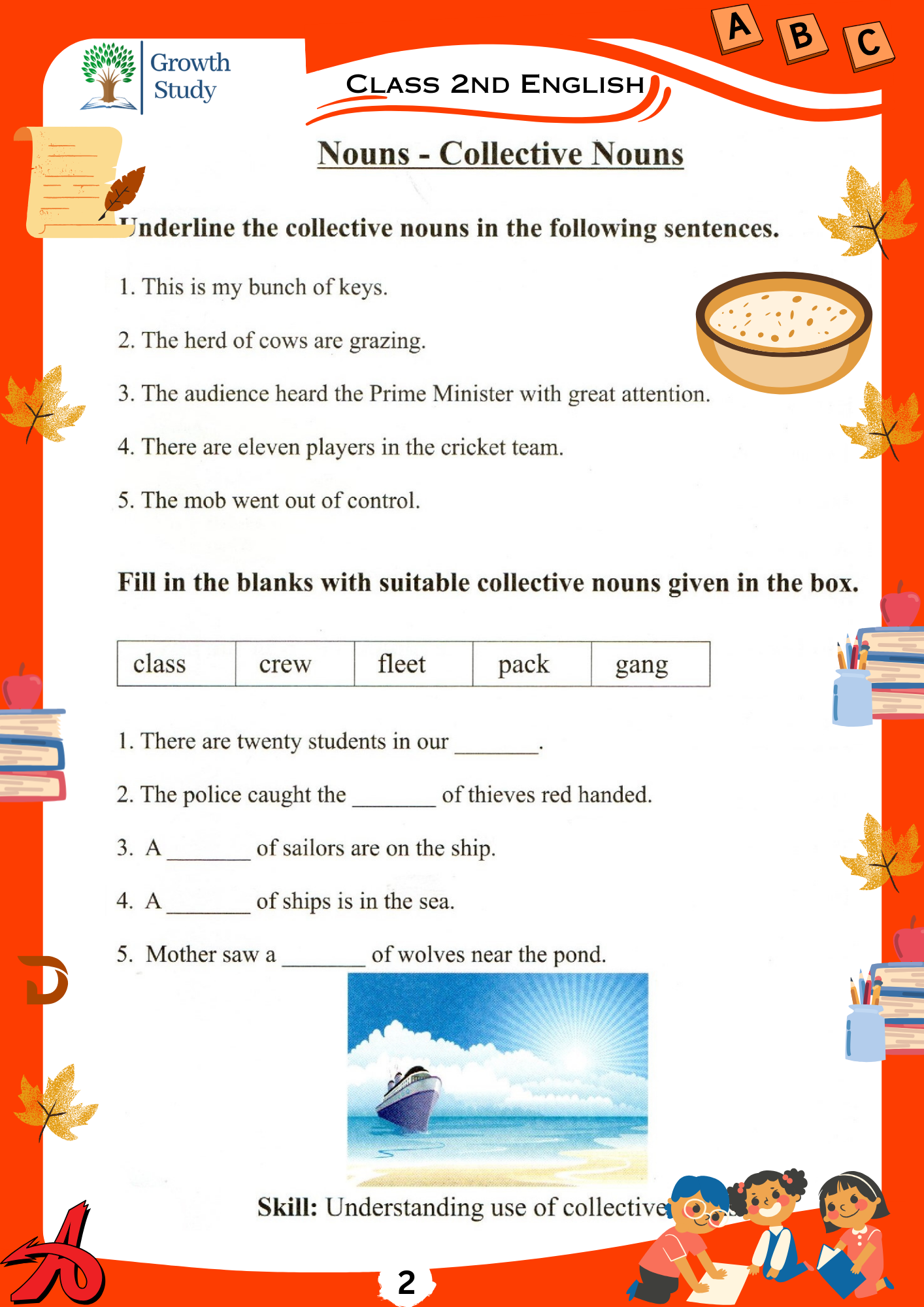 Printed Worksheets Class 2 Math, English, EVS