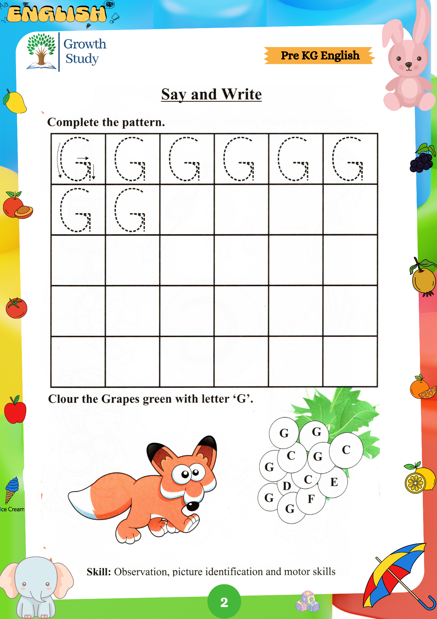 Printed Worksheet LKG Math, English, EVS(Science)