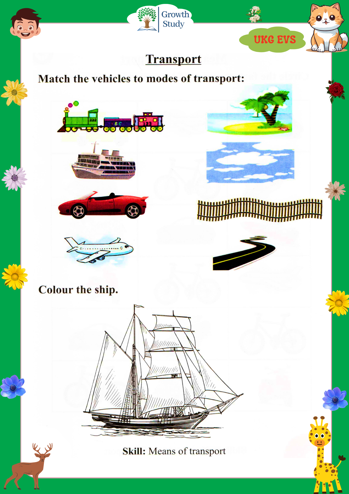 Printed Worksheet UKG Math, English, Evs