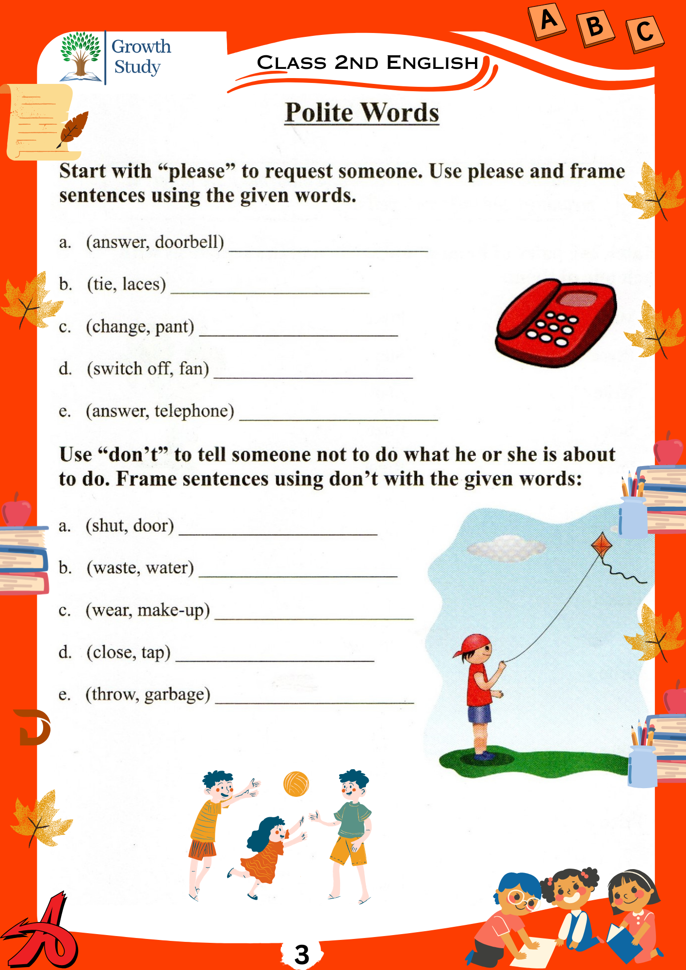 Printed Worksheets Class 2 Math, English, EVS