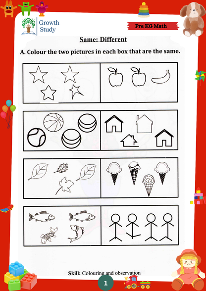 Printed Worksheets LKG Math, English, EVS, Hindi | Hardcopy