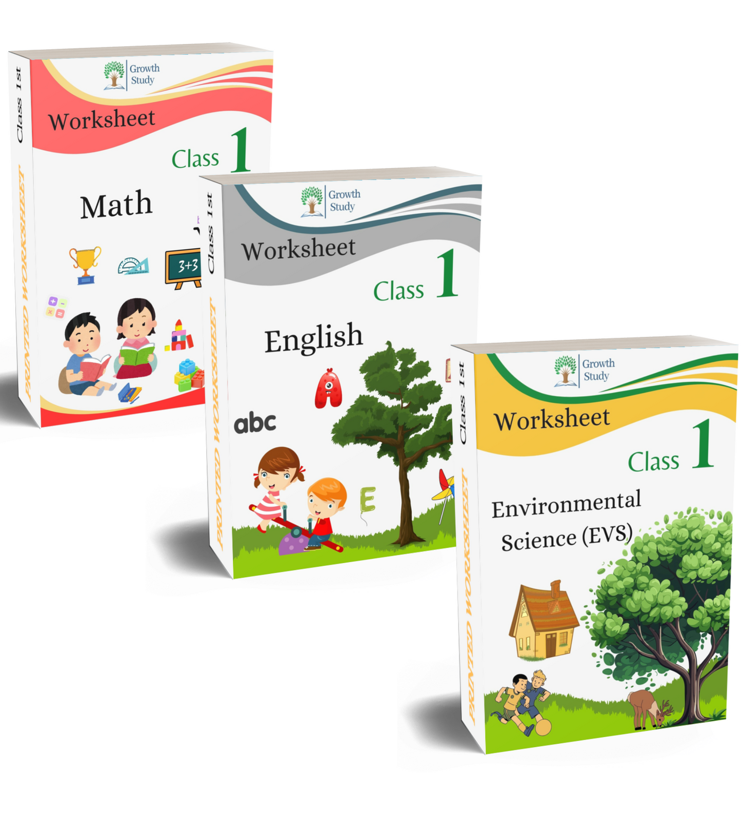 Printed Worksheets Class 1 Math, English, EVS