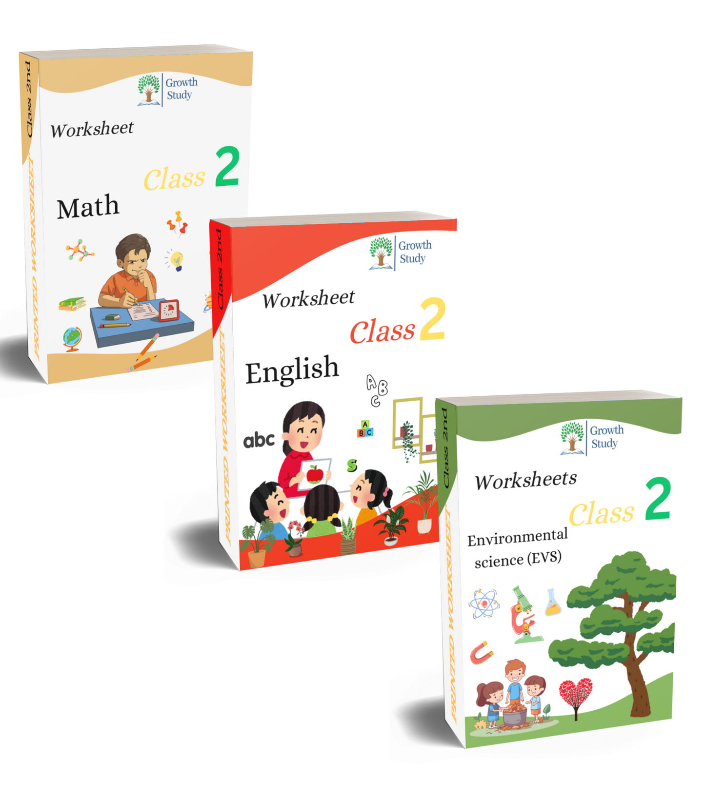 Printed Worksheets Class 2 Math, English, EVS