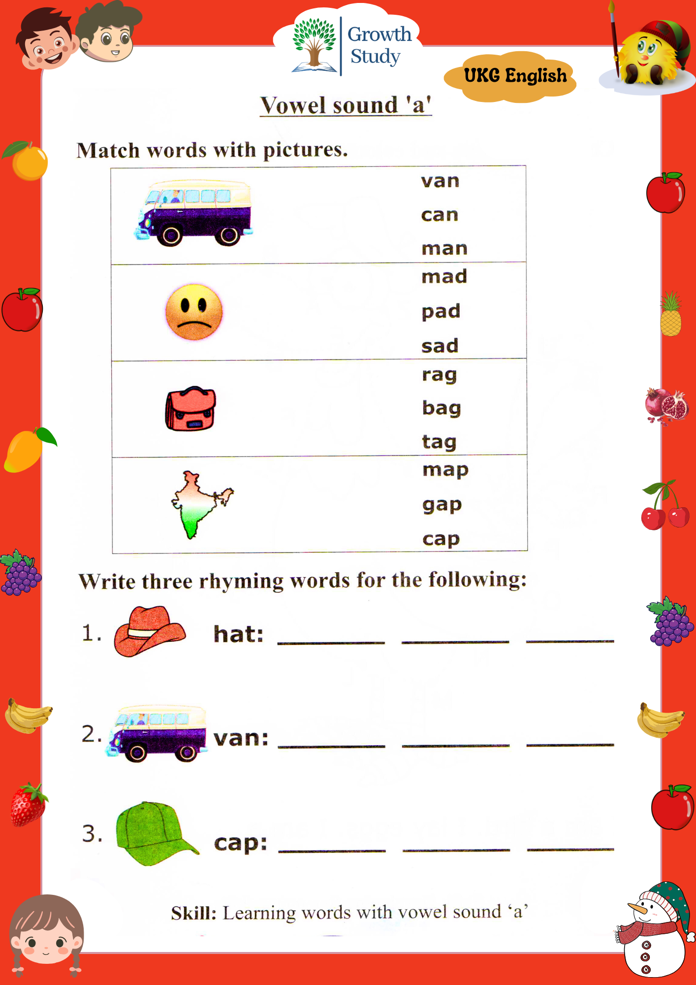 Printed Worksheet UKG Math, English, Evs