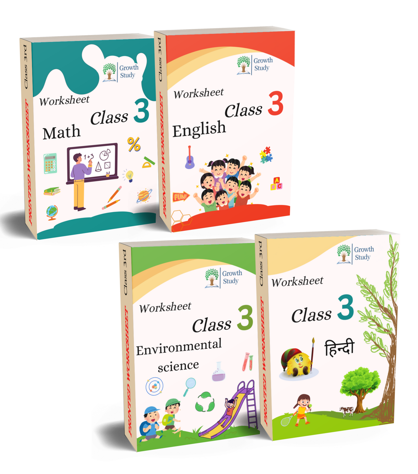 Printed Worksheets Class 3 Math, English, EVS, Hindi | Hardcopy
