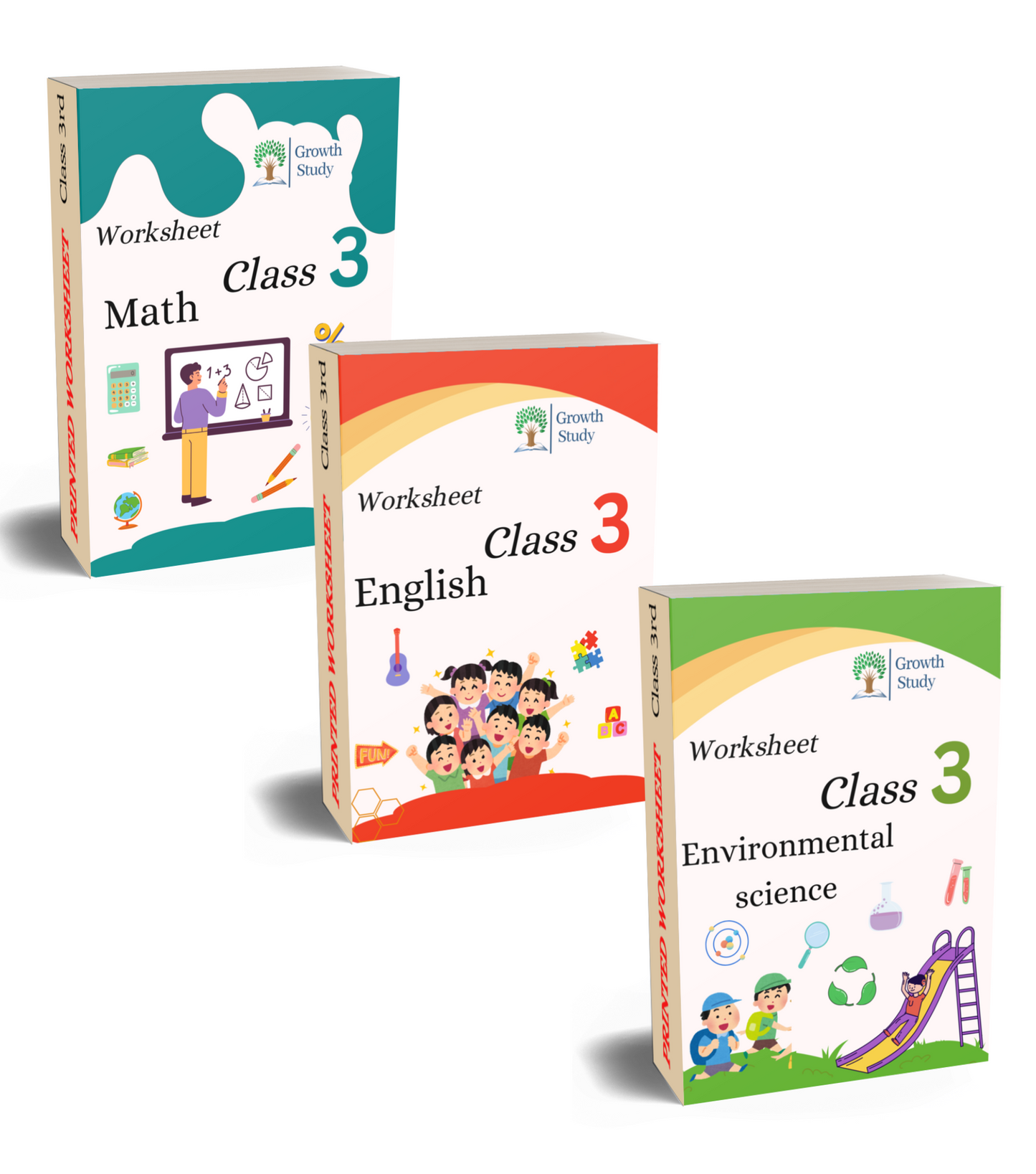 Printed Worksheet Class 3 Math, English, EVs