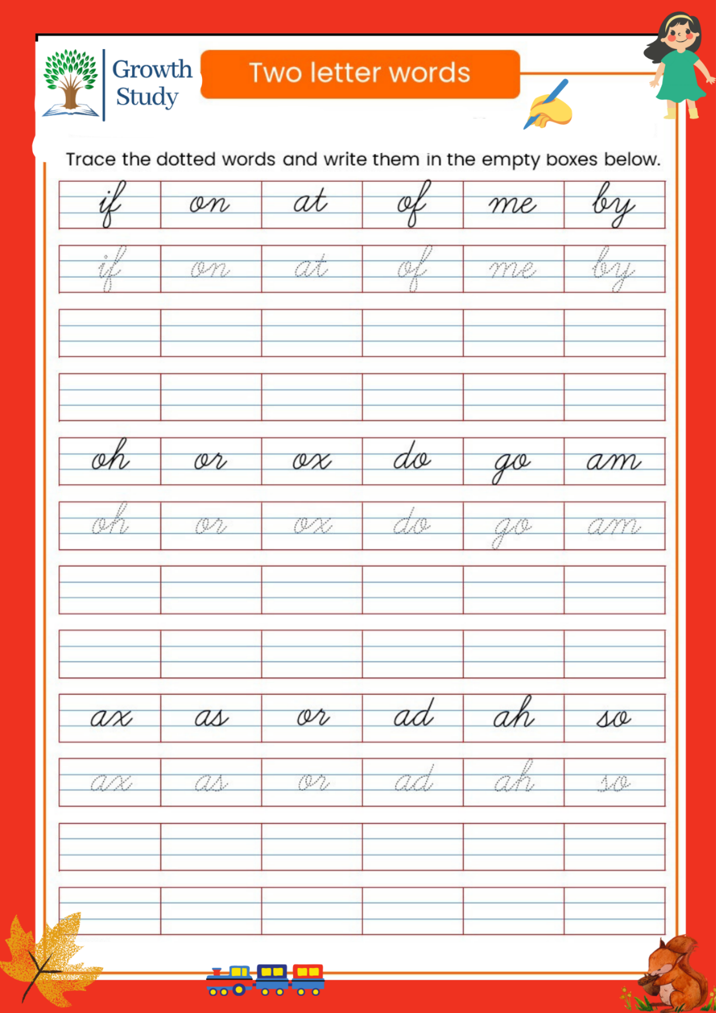 Cursive Handwriting practice worksheets