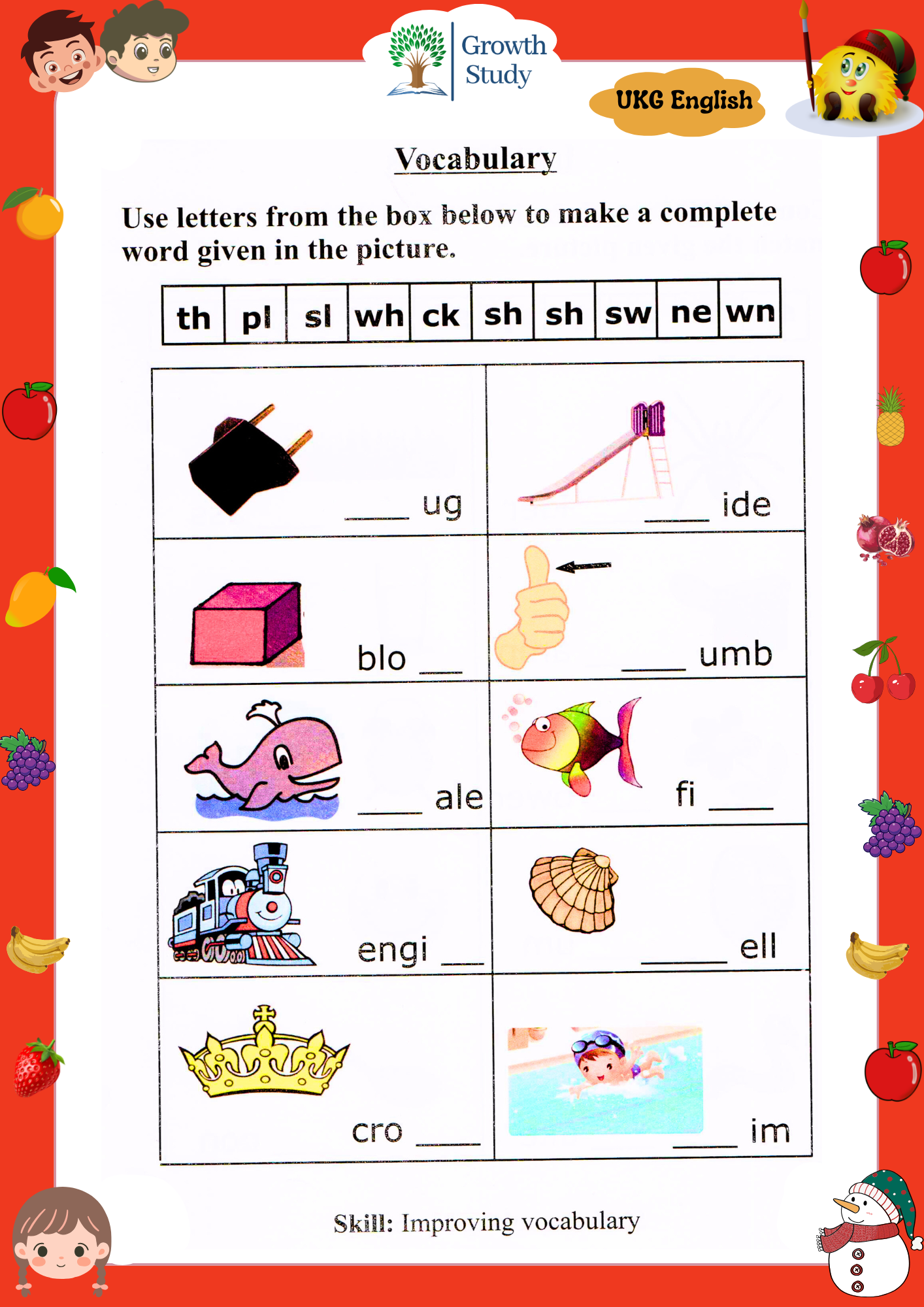 Printed Worksheet UKG Math, English, Evs