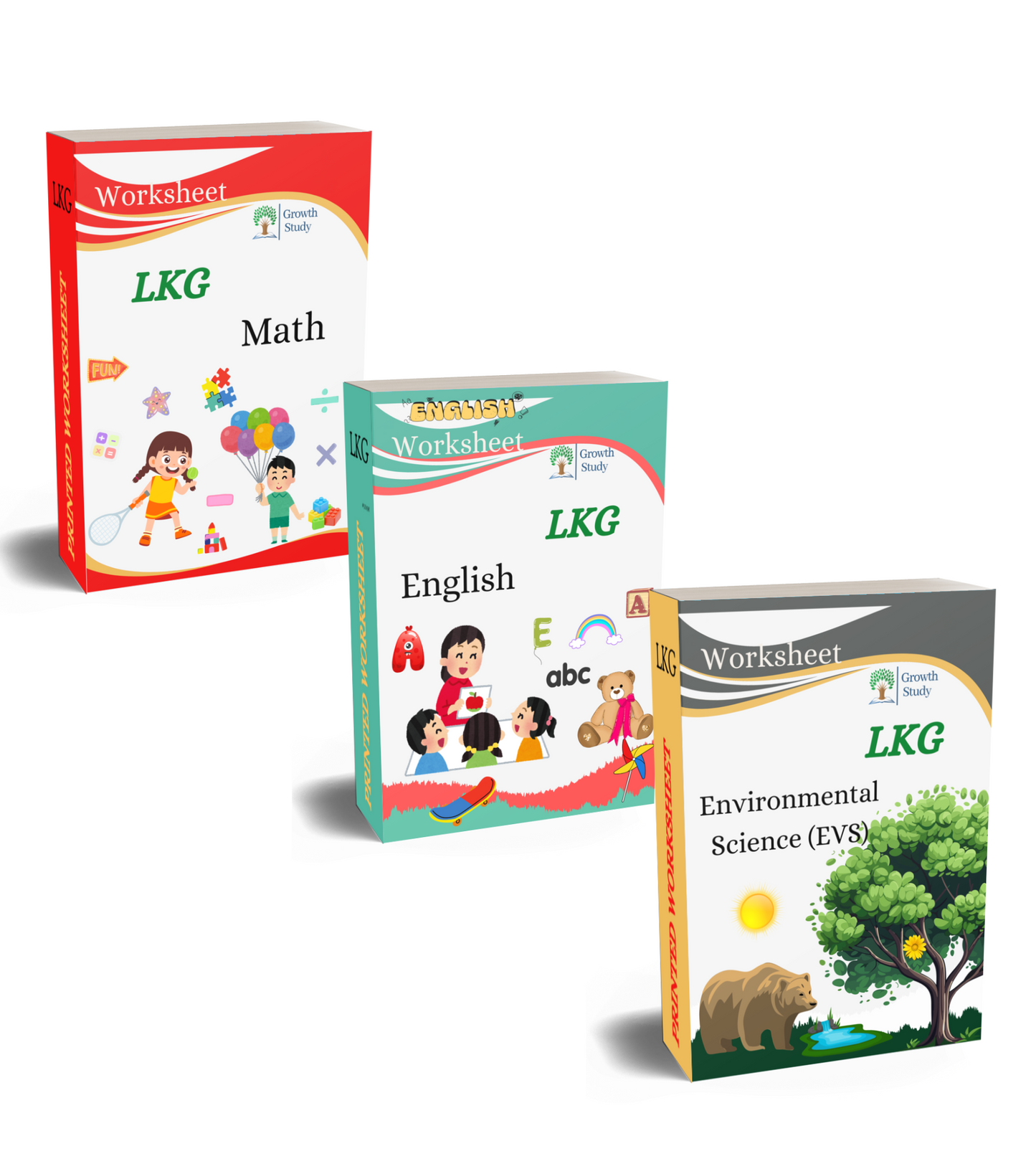 Printed Worksheet LKG Math, English, EVS(Science)