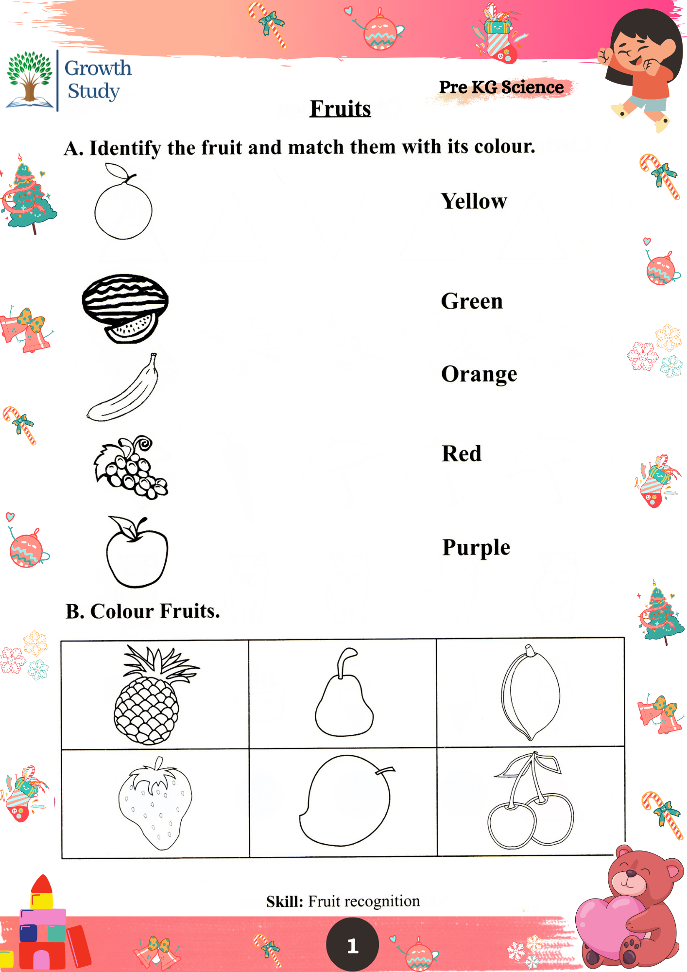 Printed Worksheet LKG Math, English, EVS(Science)