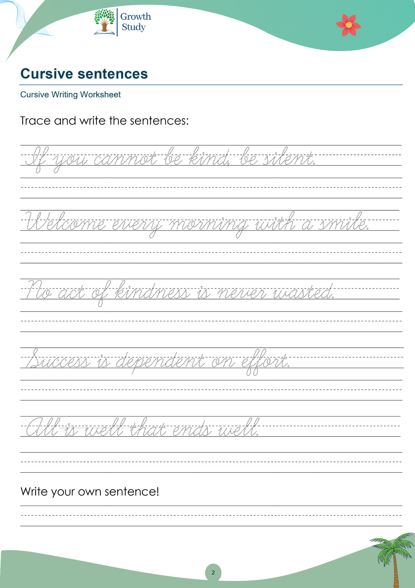 Cursive Handwriting practice worksheets