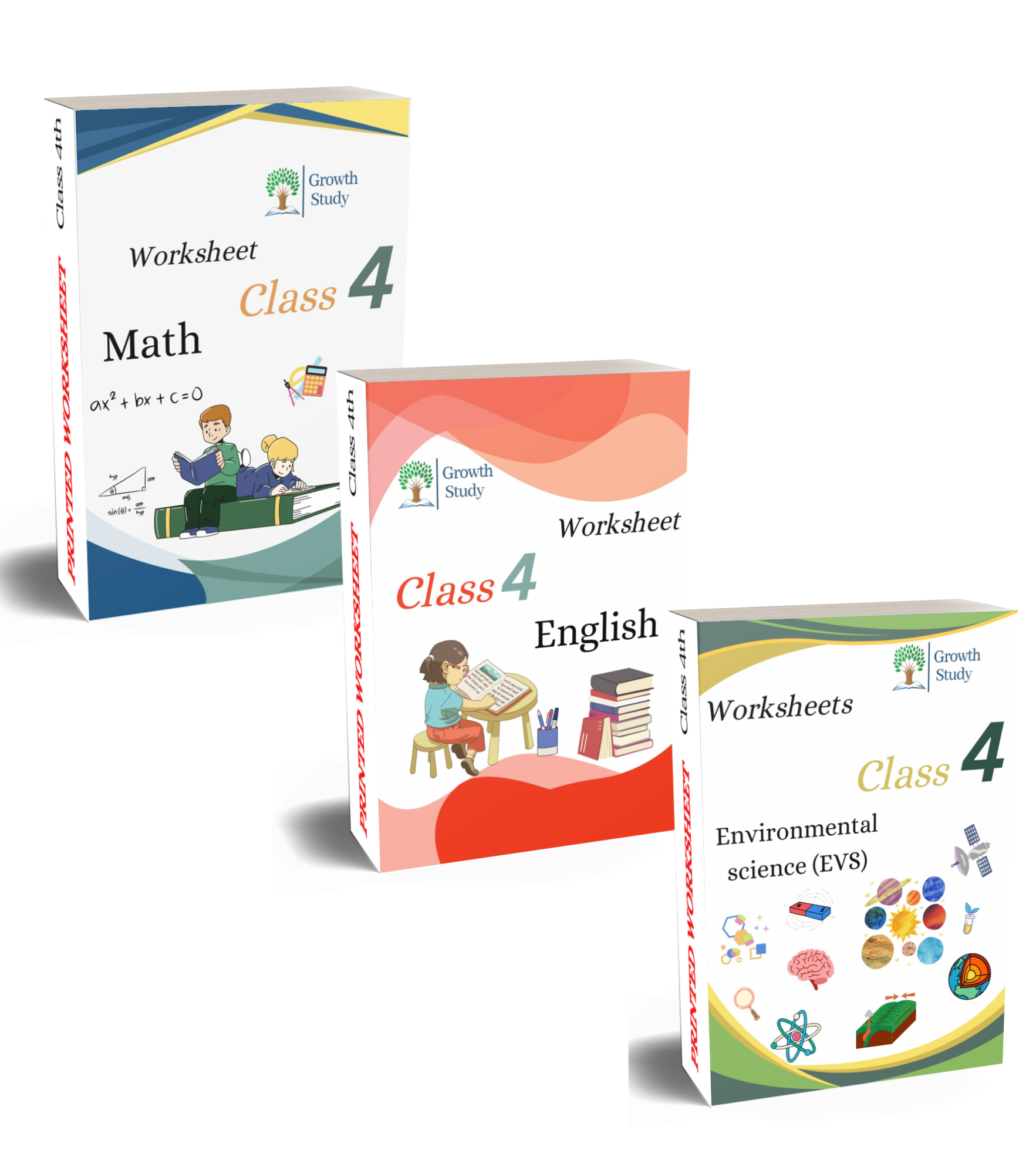 Printed Worksheet Class 4 Math, English, EVs – Growth Study