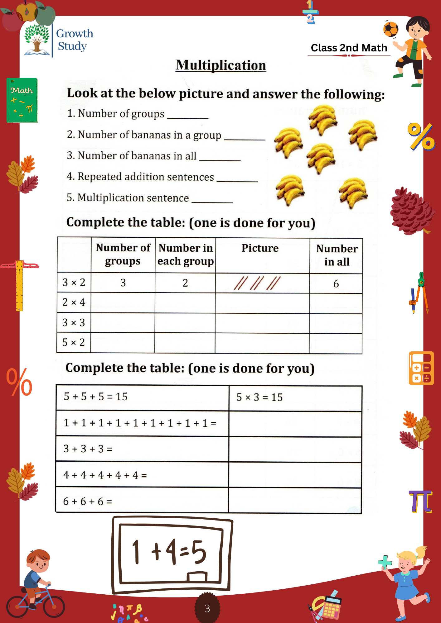 Printed Worksheet class 2nd Math