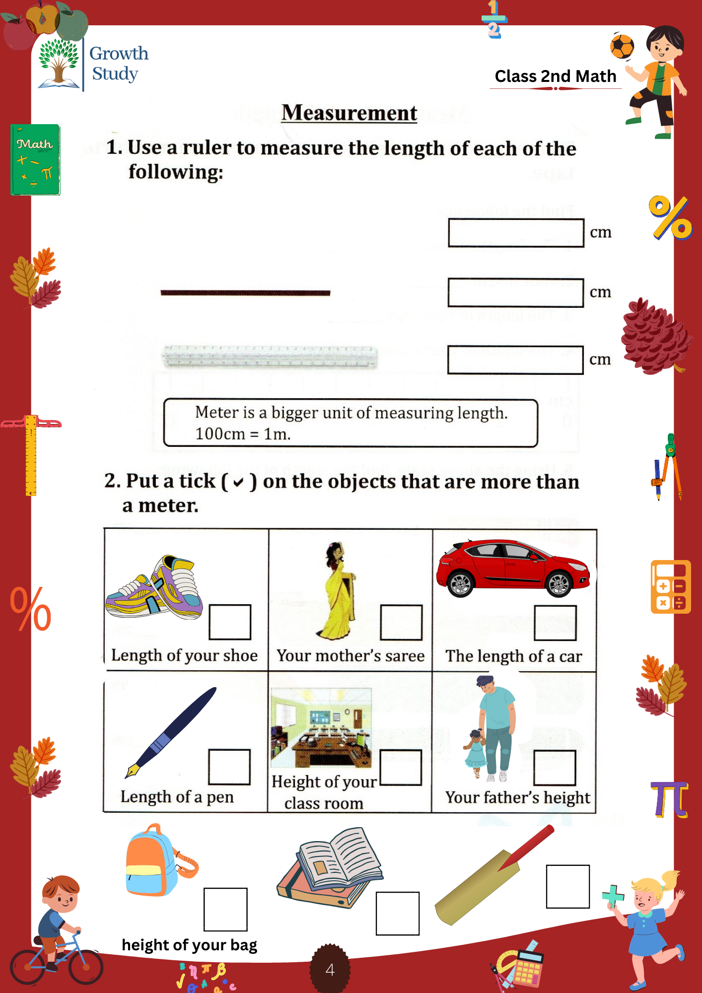 Printed Worksheet class 2nd Math