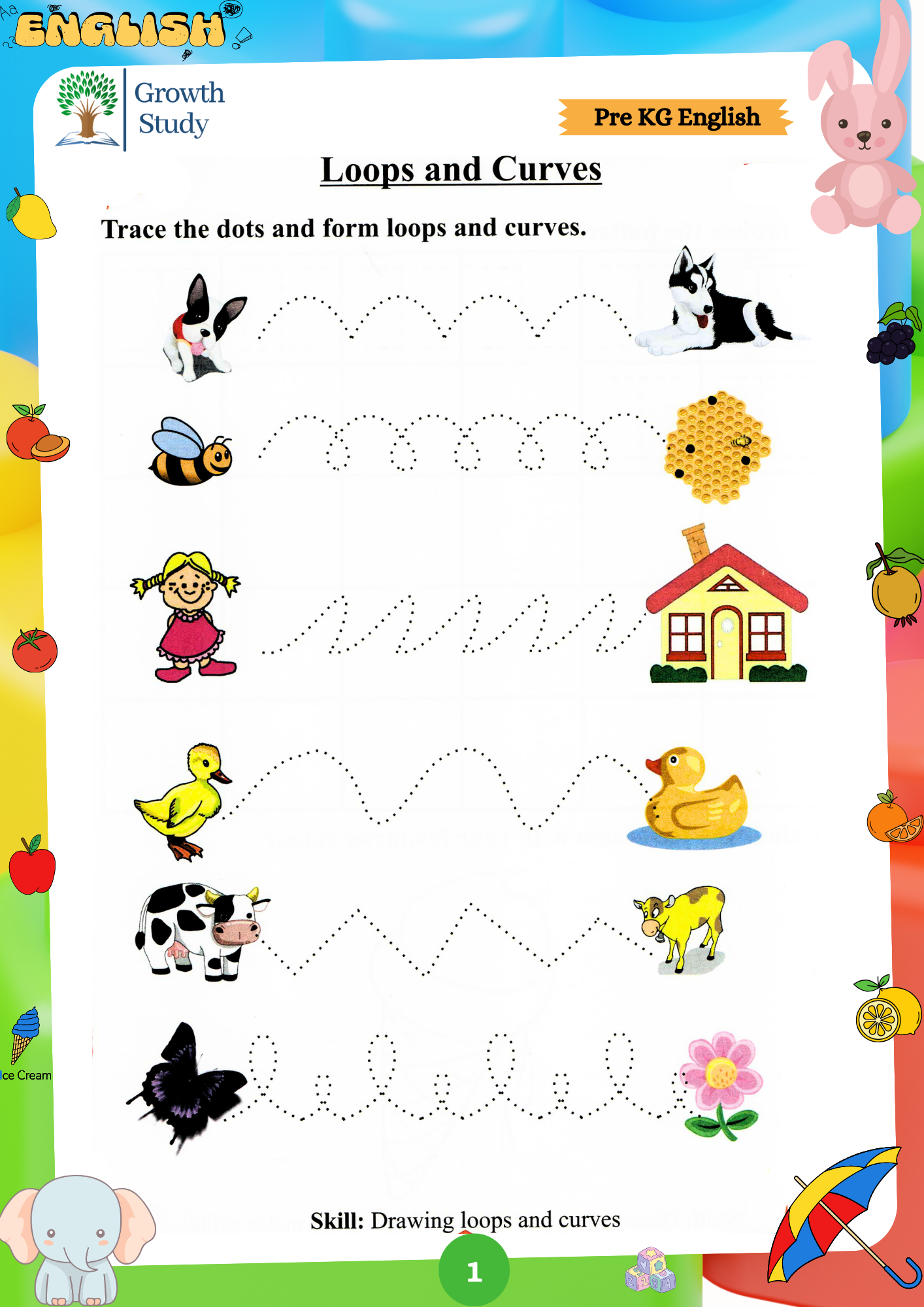 Printed Worksheet LKG Math, English, EVS(Science)