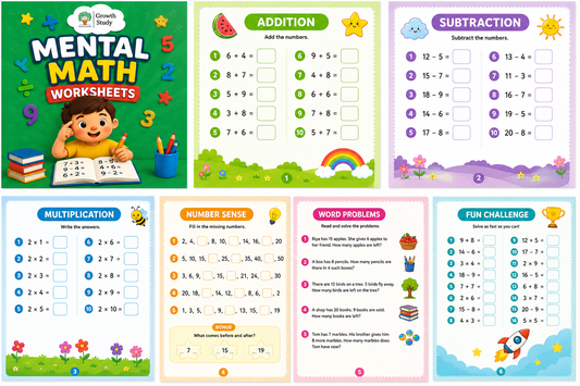 Mental Math Hardcopy Printed Worksheets