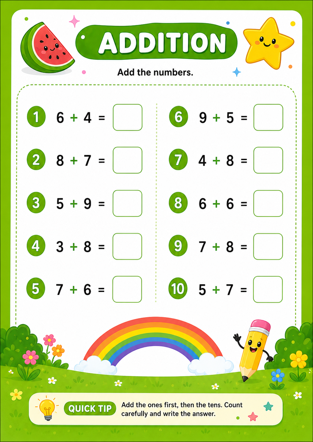 Mental Math Hardcopy Printed Worksheets