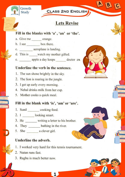 Printed Worksheets Class 2 Math, English, EVS, Hindi | Hardcopy
