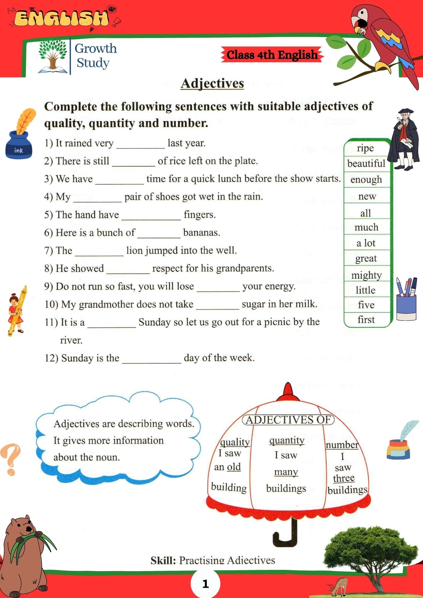 Printed Worksheet Class 4 Math, English, EVs
