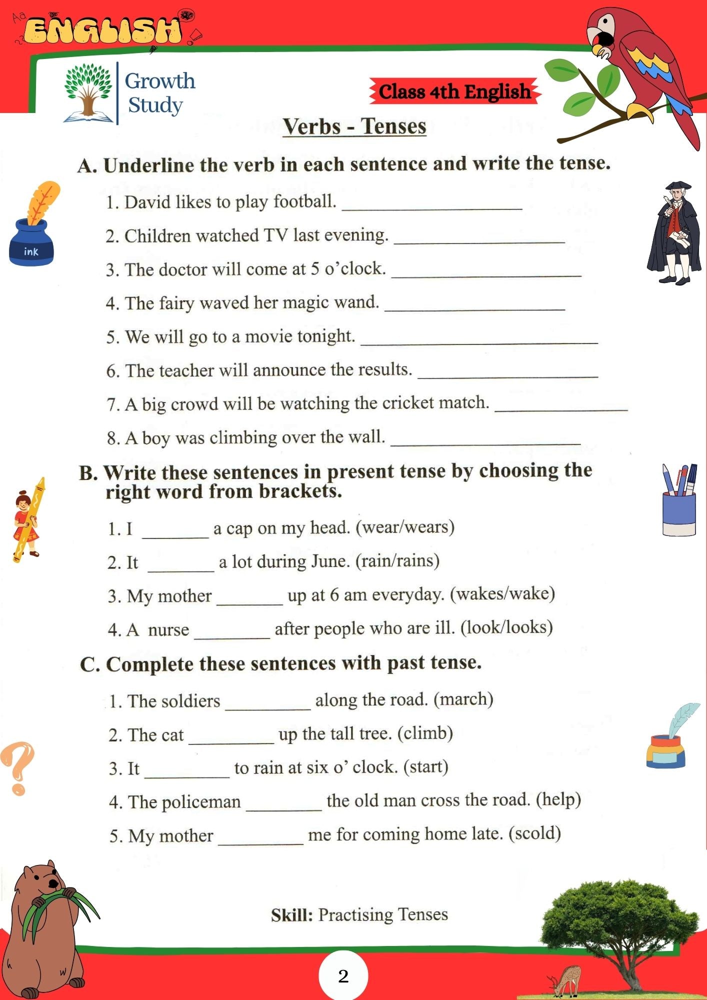 Printed Worksheet Class 4 Math, English, EVs