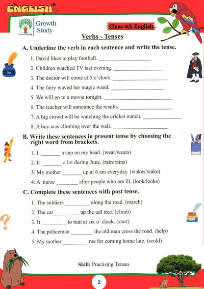 Printed Worksheets Class 4 Math, English, EVS, Hindi | Hardcopy