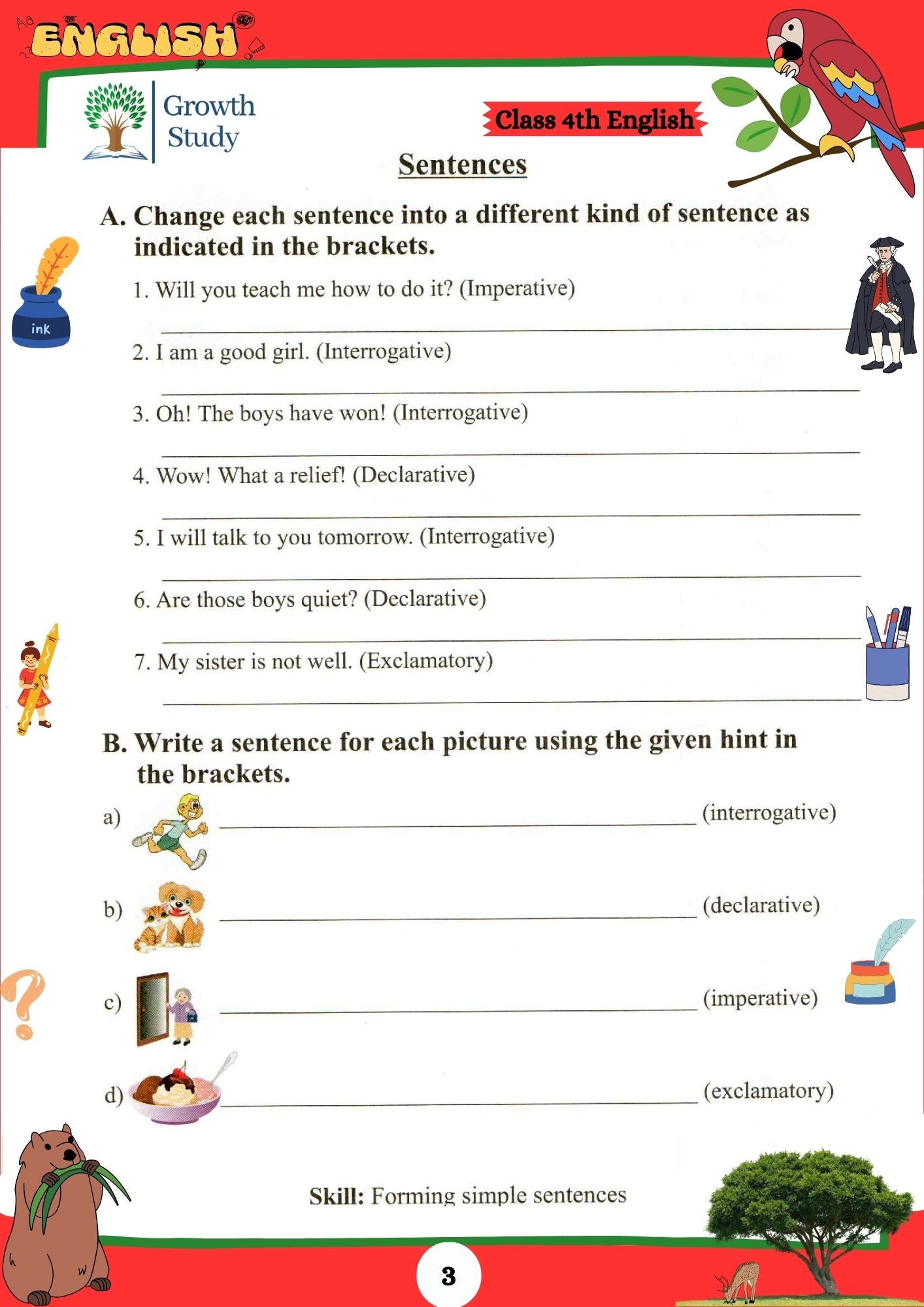 Printed Worksheet Class 4 Math, English, EVs