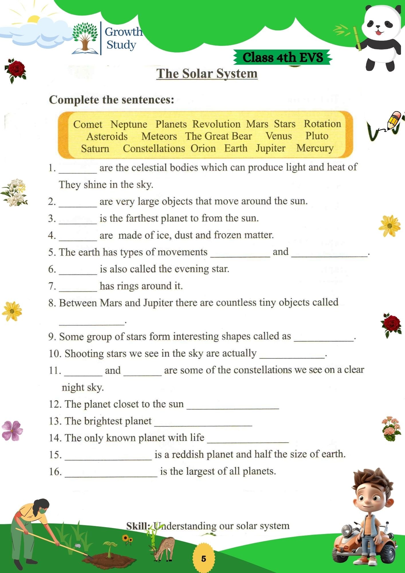 Printed Worksheet Class 4 Math, English, EVs