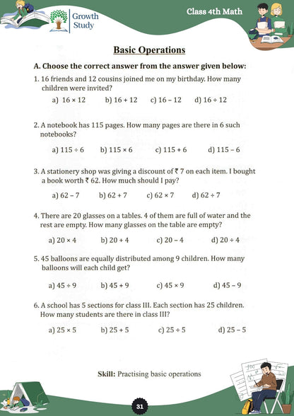 Printed Worksheets Class 4 Math, English, EVS, Hindi | Hardcopy