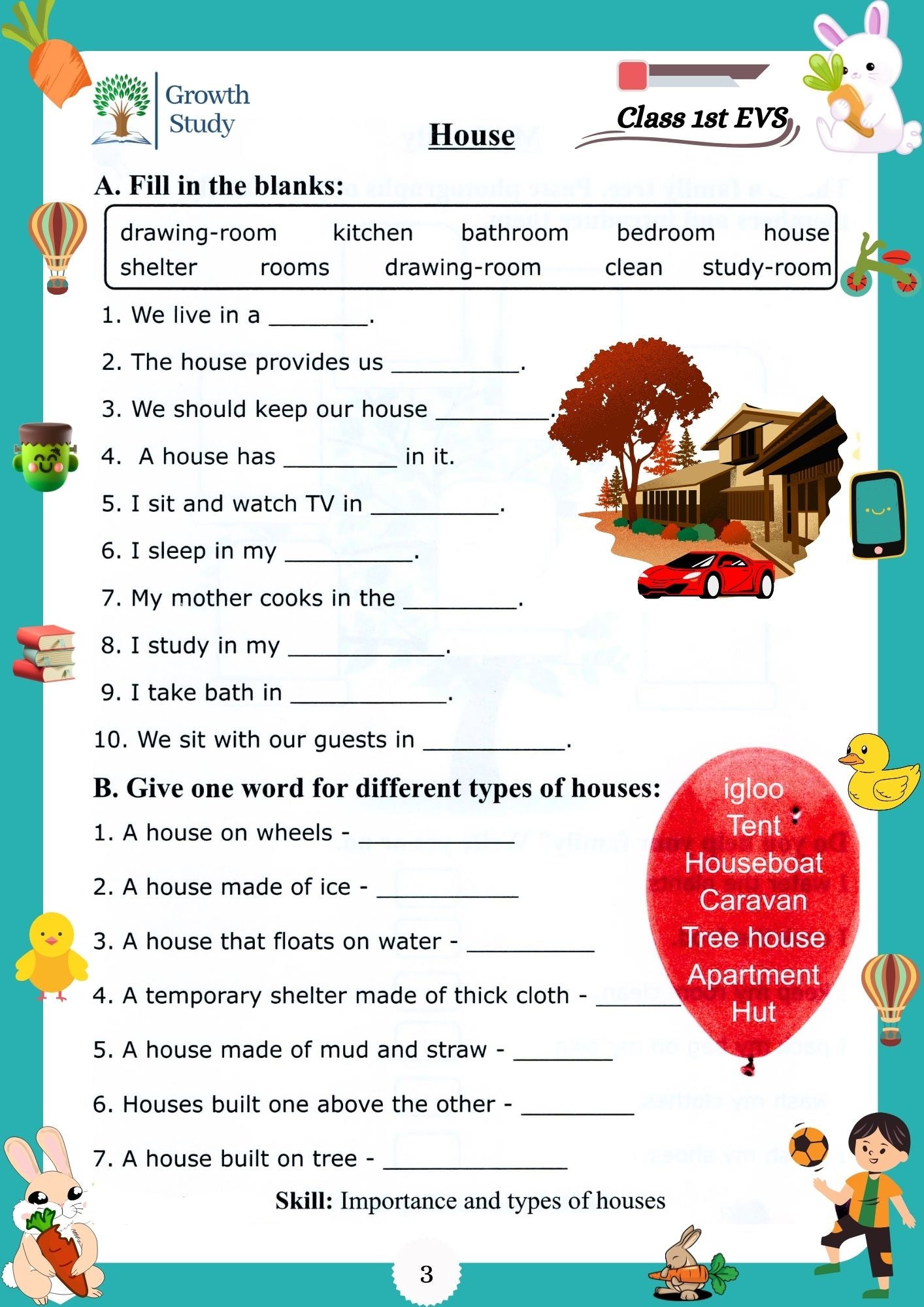 Printed Worksheets Class 1 Math, English, EVS