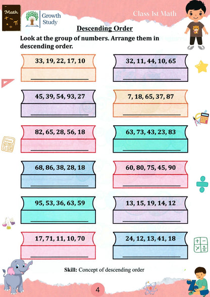 Printed Worksheet Class 1st Math