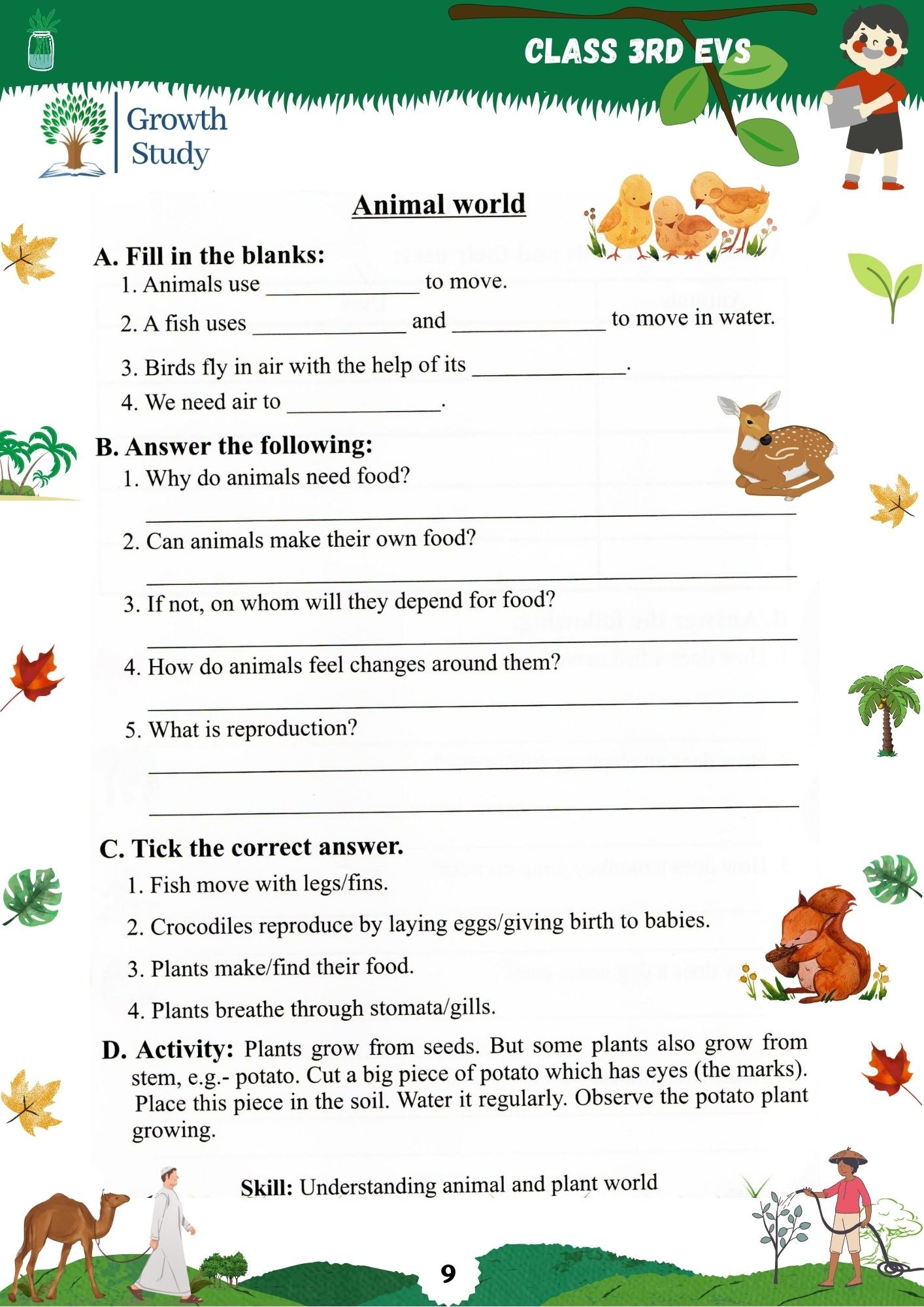 Printed Worksheet Class 3 Math, English, EVs