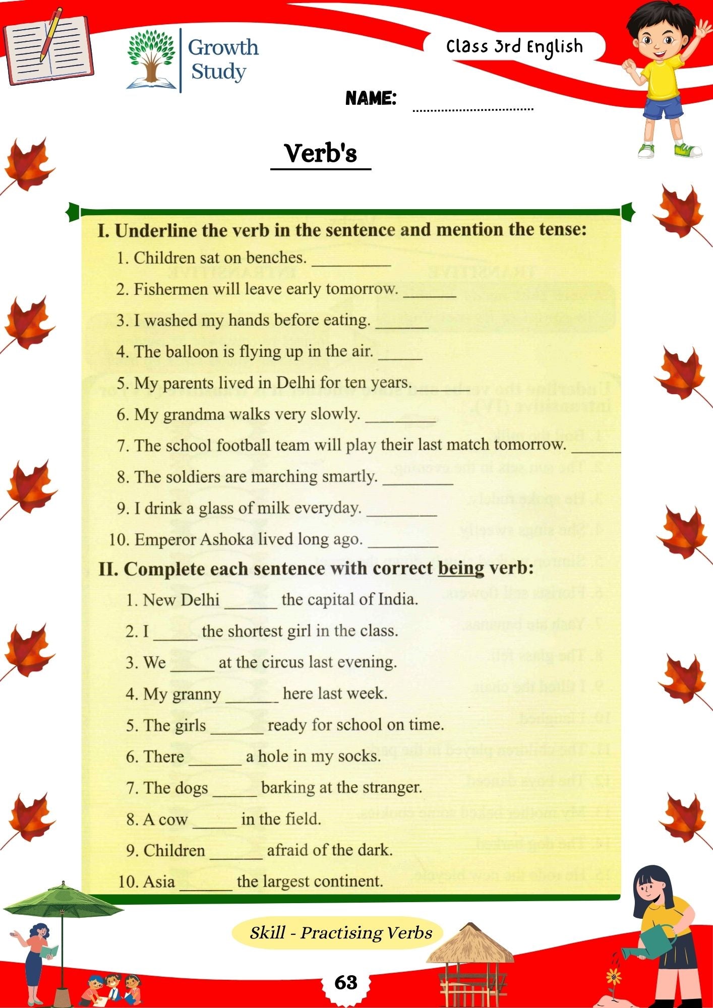 Printed Worksheet Class 3 Math, English, EVs