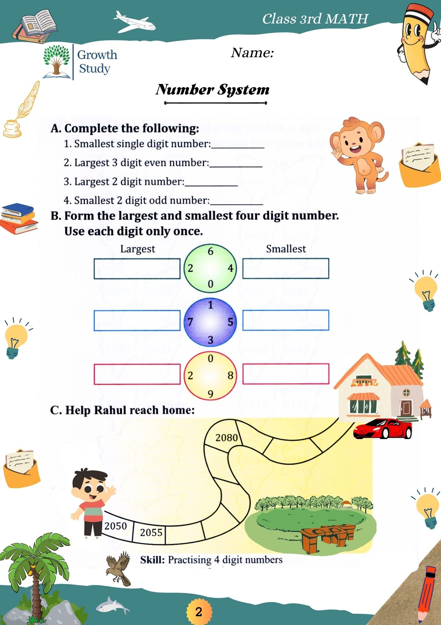 Printed Worksheet Class 3 Math, English, EVs
