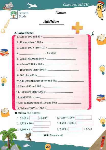 Printed Worksheet Class 3rd Math