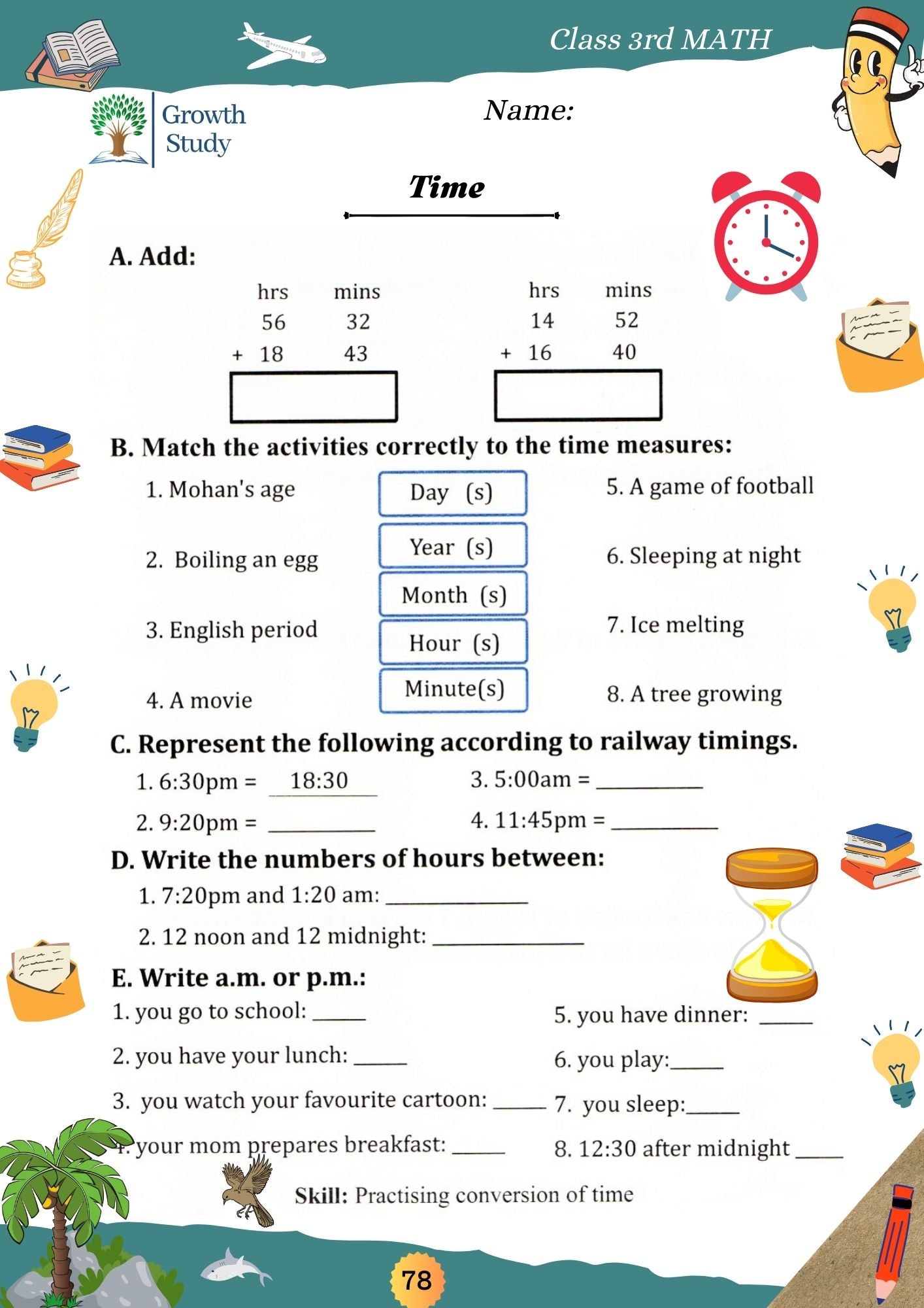 Printed Worksheet Class 3 Math, English, EVs