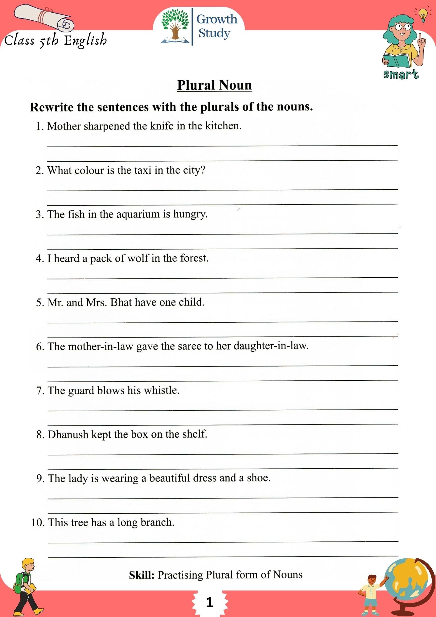 Printed Worksheet Class 5 Math, English, EVs