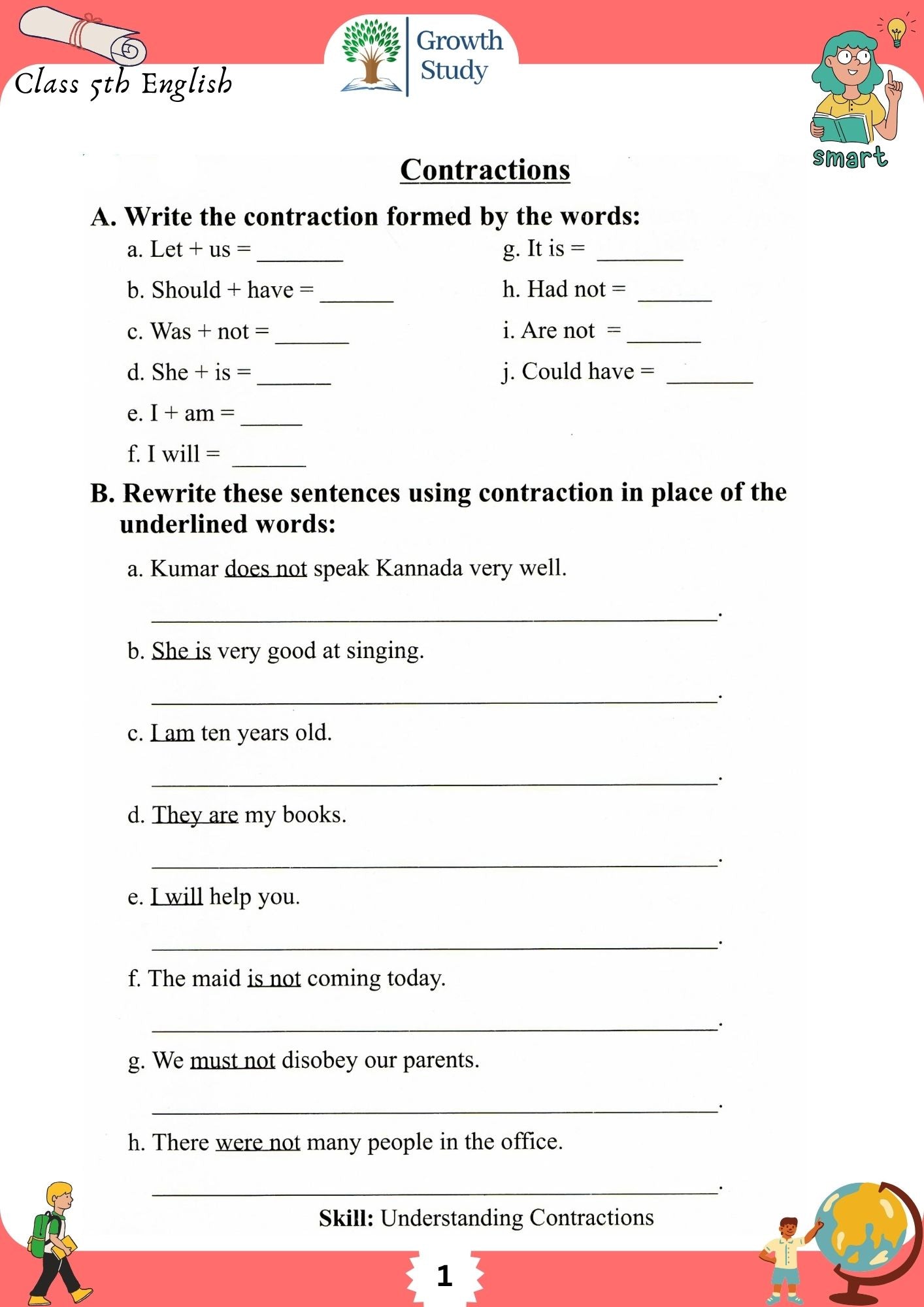 Printed Worksheet Class 5 Math, English, EVs