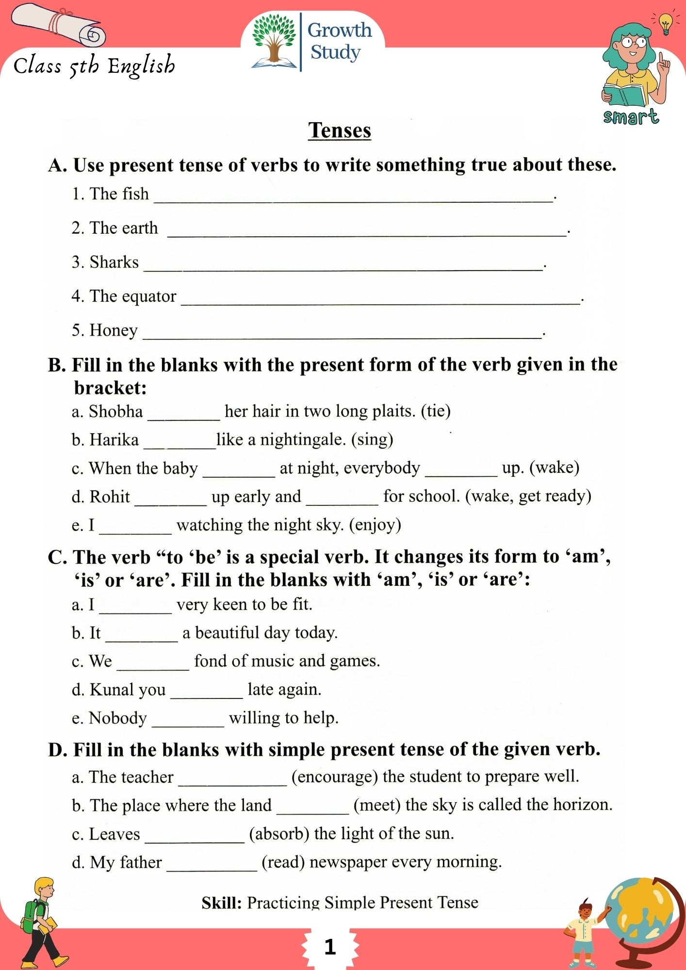 Printed Worksheet Class 5 Math, English, EVs