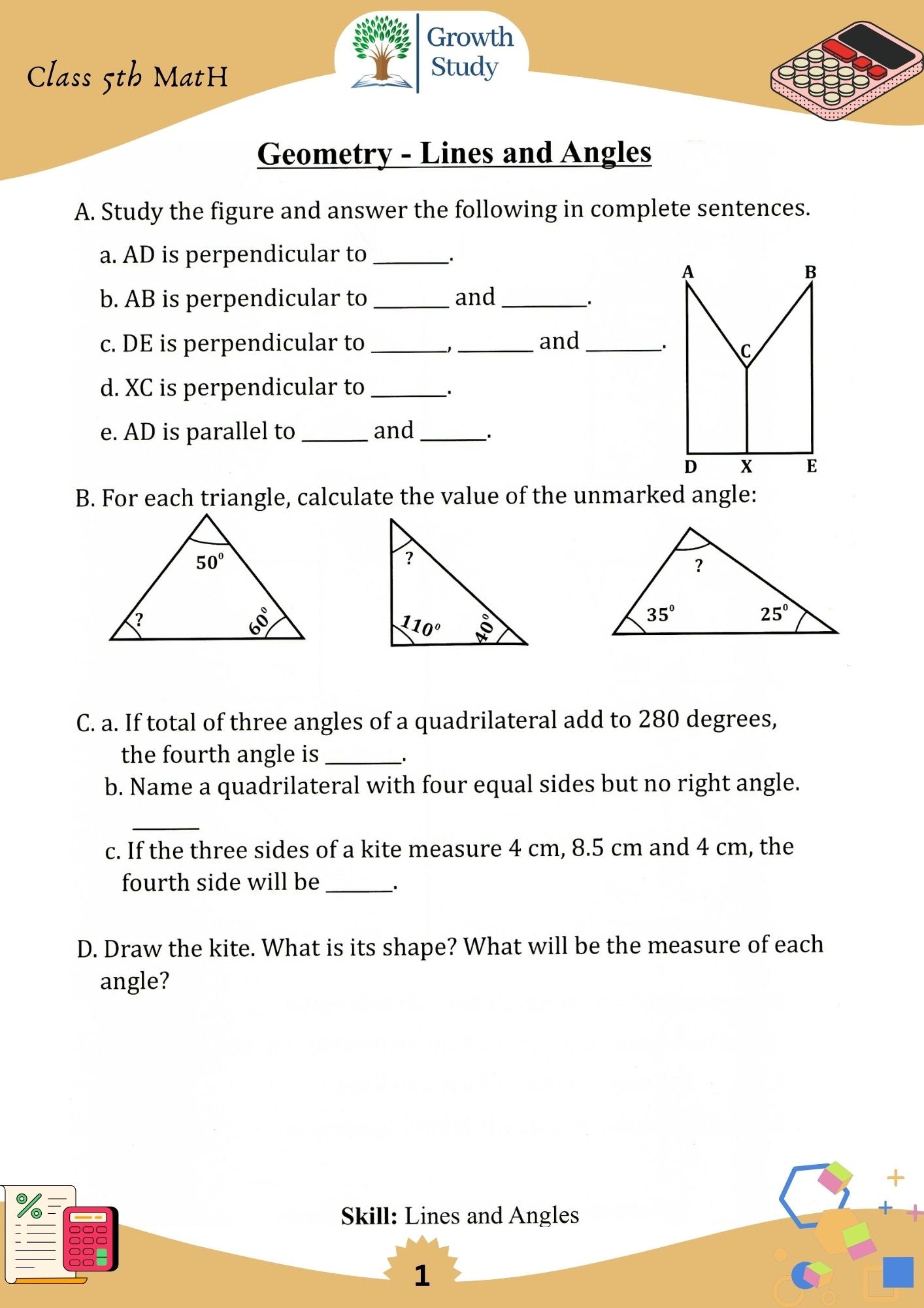 Printed Worksheet Class 5 Math, English, EVs