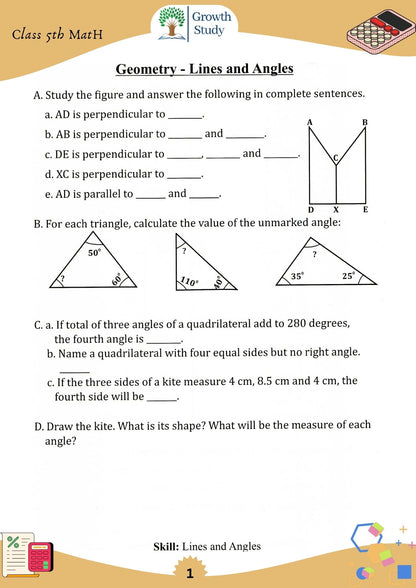 Printed Worksheet Class 5th Math
